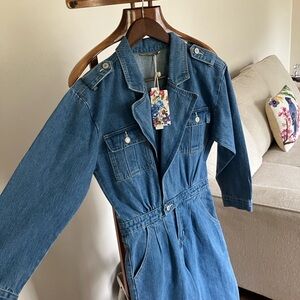 Reality Jeans Denim Jumpsuit Women’s L Blue Utility Wide Leg 90s Y2K